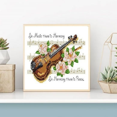 Une partition de violon - 28x24 cm - Kit de broderie Kit de broderie au point de croix Brodeuses.com