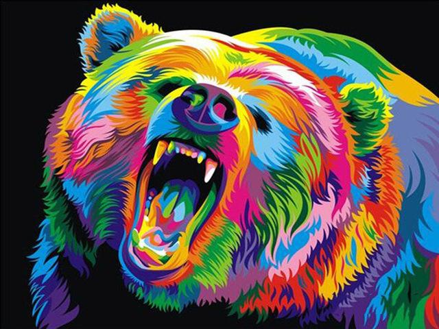 Kit d’animal multicolore style Pop-Art - diamond painting rond ou carré - Ours - Kit de broderie diamants - Grizzly Bear