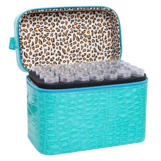 Vanity case imitation cuir avec poignée - 84 flacons transparent - rangement de perles - Mallette pour organiser les strass de diamond painting carrés ou ronds - couleur bleu turquoise