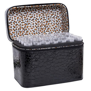 Vanity case imitation cuir avec poignée - 84 flacons transparent - rangement de perles - Mallette pour organiser les strass de diamond painting carrés ou ronds - couleur noir